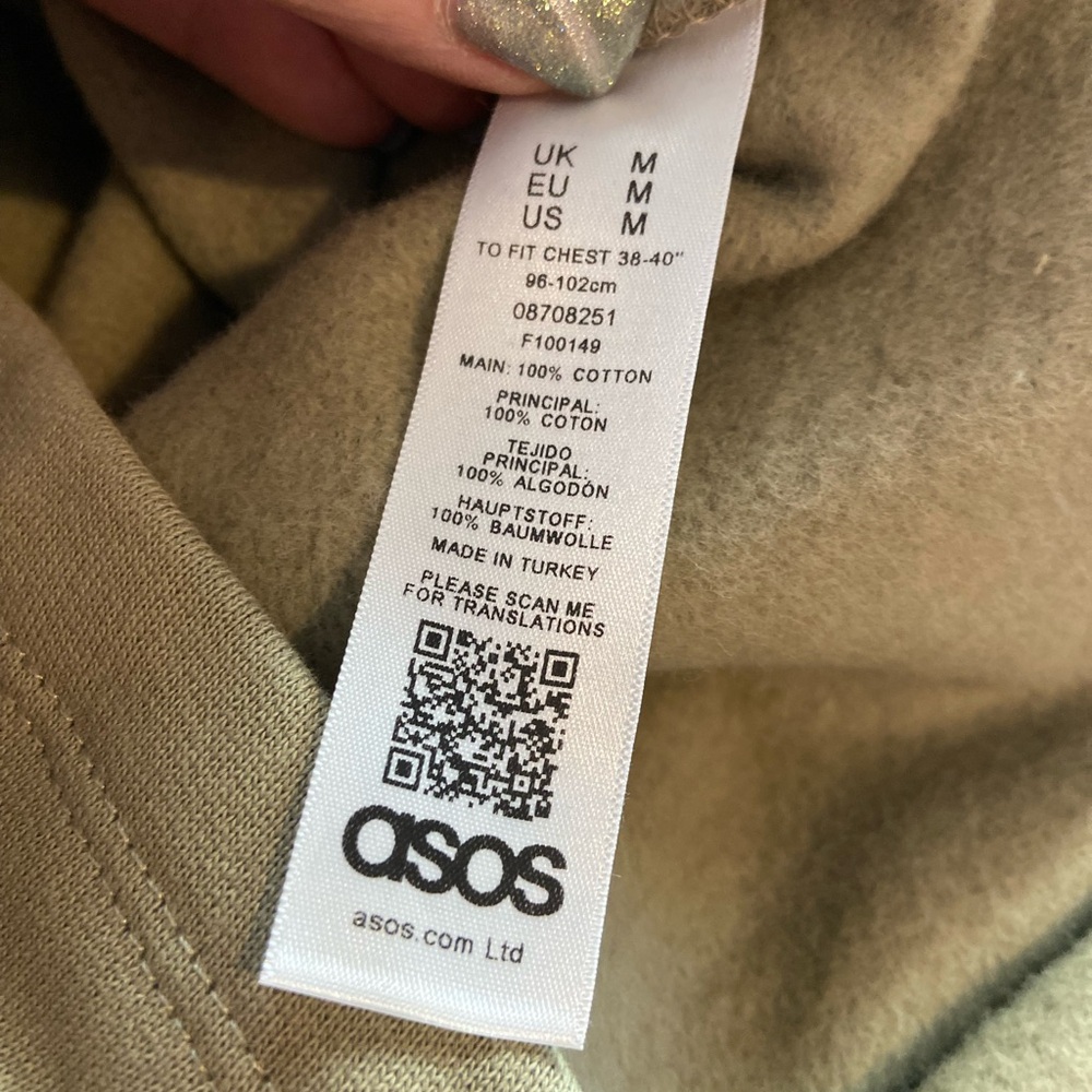 Asos~NWOT~Men’s~Muted Green Khaki~Zip Up~Drawstring Hoodie~Long Sleeve~Size M - Picture 11 of 13